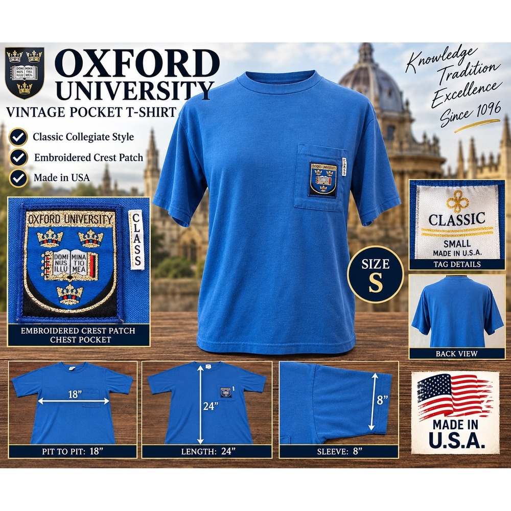 Vintage Oxford University Pocket T-Shirt Blue Classic II Made in USA Small
